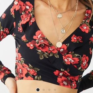Floral Forever 21 Long Sleeve Crop Top